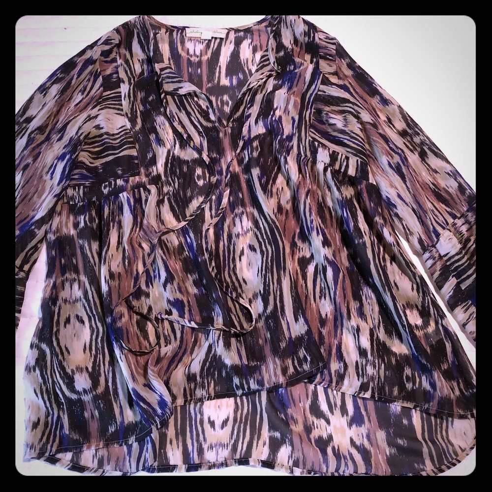 Staring at Stars Printed Peasant Tie-Neck Blouse
